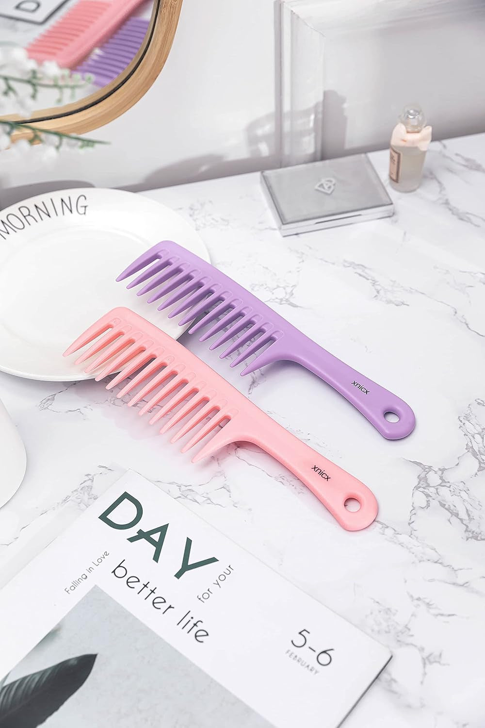 Wide Tooth Hair Detangling Comb for Curly, Wet Hair - Afro & Shower Barber Comb - Purple