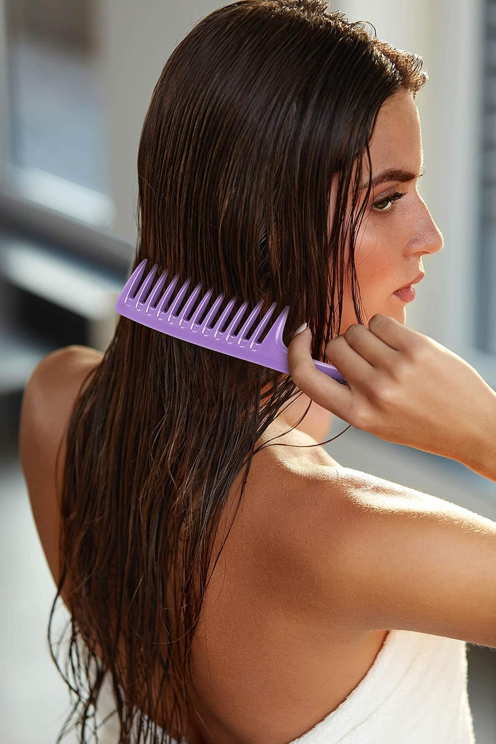 Wide Tooth Hair Detangling Comb for Curly, Wet Hair - Afro & Shower Barber Comb - Purple