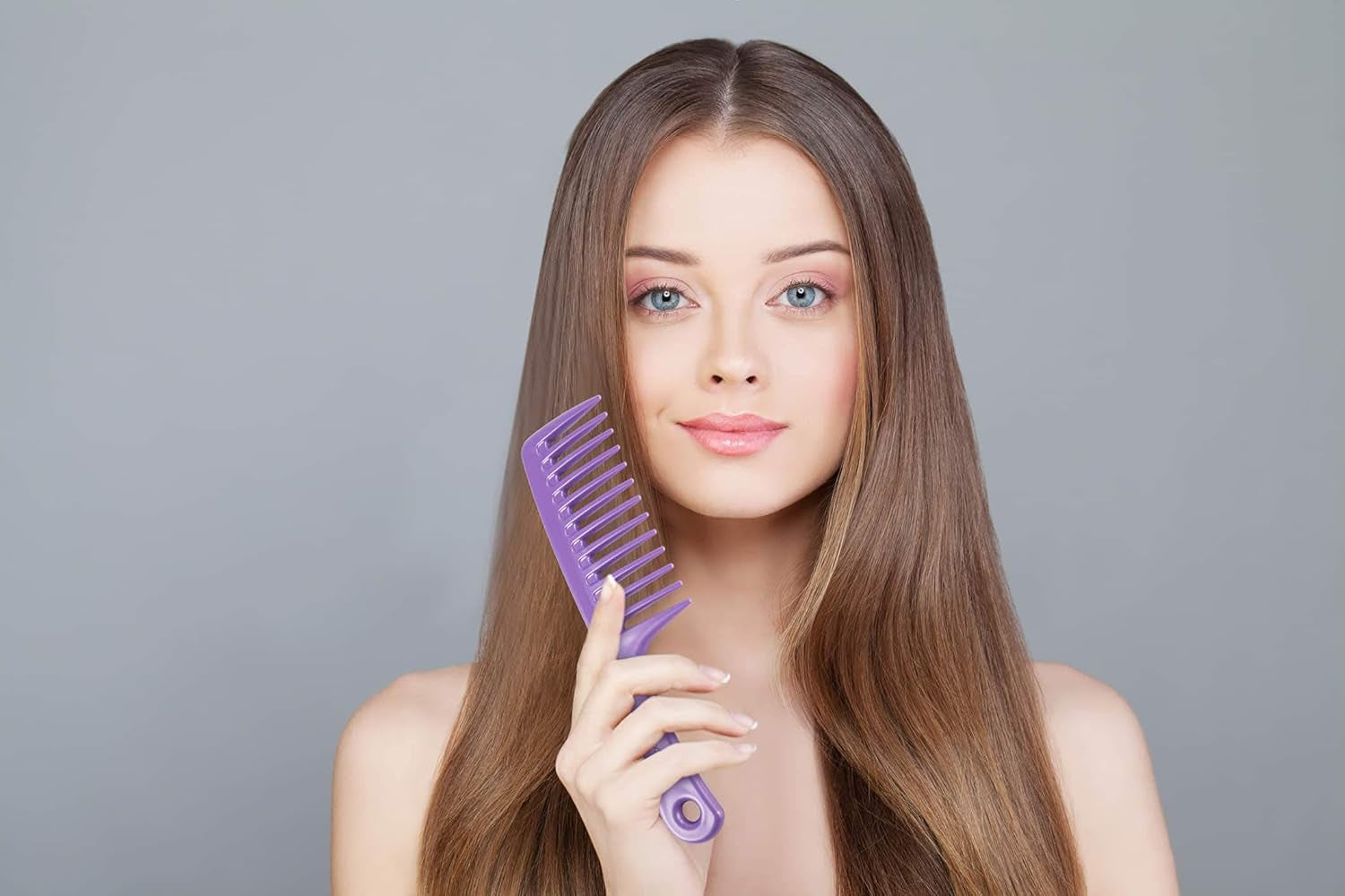 Wide Tooth Hair Detangling Comb for Curly, Wet Hair - Afro & Shower Barber Comb - Purple